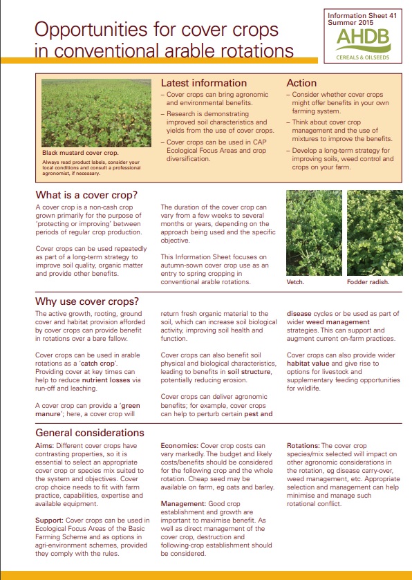 Information Sheet 41. Opportunities for cover crops.